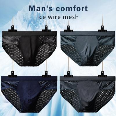 China YJS XL 2xl 3xl 4xl Anti-static Mesh Breathable Underwear Briefs Ice Silk Ultrathin Low-waist Briefs Seamless Men's Briefs for sale