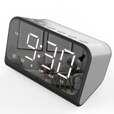 China FM Radio Dual Large Calendars LED Display Tooth Alarm Clock Blue Mirror Digital Pendulum Smart Desk and Table Clocks for sale