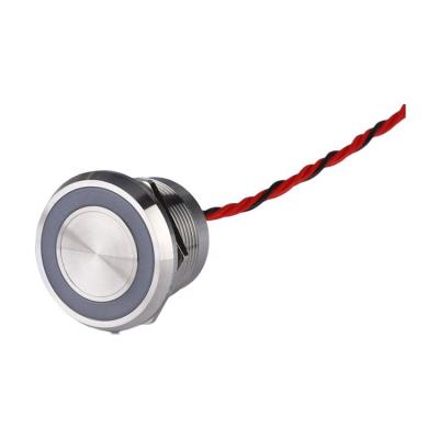 China Electric Waterproof Type 22mm Stainless Steel 24V Ring Led Illuminated Metal Round Push Button Chamfer Piezo Momentary Switch for sale