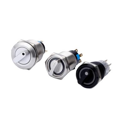 China Stainless steel 19mm selector latching 1NO1NC 2NO2NC waterproof 2 position 3 position ring led rotary push button for sale