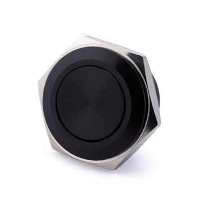 China Push Button 2 Pin Metal Black Aluminum Oxidation Flat Momentary Switch 2 Push Button Switch Industrial Short Body Control Reset 16MM for sale