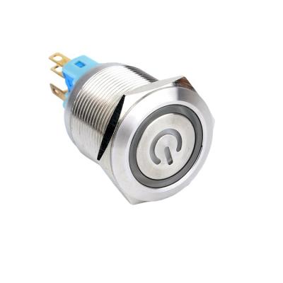 China Industrial Control Ring High Quality Green Bright Power Indicator Led Flat Head Metal Momentary Push Button Switch for sale