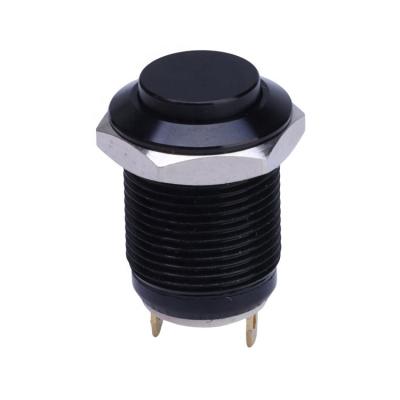 China Black 12mm Auto Return Push Button Switch Nickel Brass/Stainless Steel Mini Waterproof Momentary Switch Metal for sale