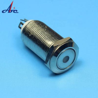 China Nickel Plating 1225 Brass 12mm Flat Round Front Head Latching Dot Led Waterproof On-Off Push Button Switch for sale