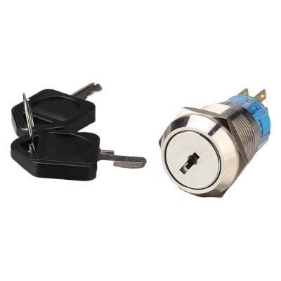 China Stainless Steel 3 Position 2NO2NC On Lock 6pin 19mm Self Locking Key Switch Push Button for sale