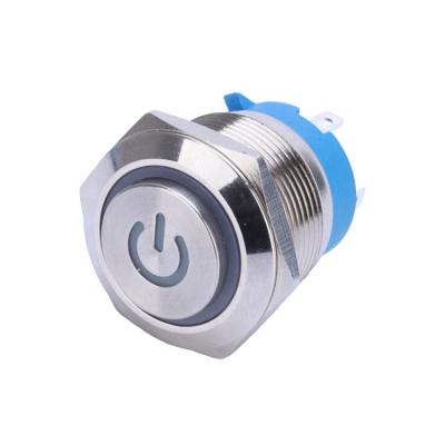 China Waterproof Momentary Led Logo Illuminated Power 12V 5V 22mm Brass/Stainless Steel Nickel Metal Push Button Switch for sale