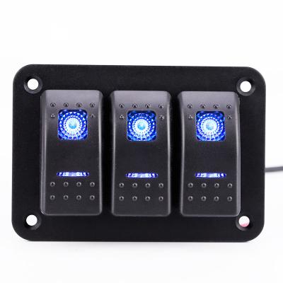 China Customized Long Life And Exquisite Design Carling Left Auto Port Symbol Three Waterproof 3 Marine Led Rocker Switch Panel For Boat Car Blue LED for sale