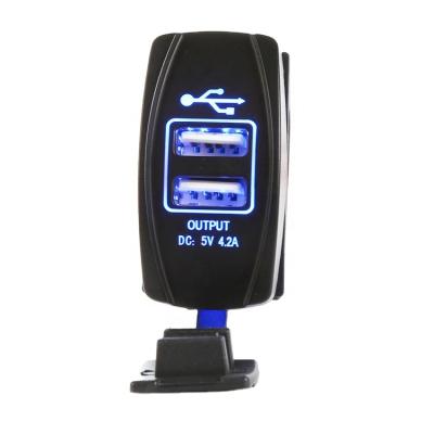 China Long Life and Exquisite DC 5V 4.8A Red Green Blue Red Light Car Auto USB2 Port Charger Dual USB Access Design Plug Charger for sale