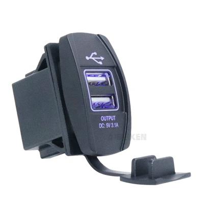 China Hot Selling Long Life and Exquisite Design 3.1A Output Input 12V 24V Bus Marine 2 Ports USB Car Plug Waterproof Dual USB Charger for sale