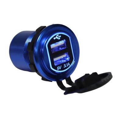 China Long Life and Exquisite Design Metal Aluminum Alloy Car Marine Dual 3.1A USB Charger Socket Car USB Socket with LED Light for sale