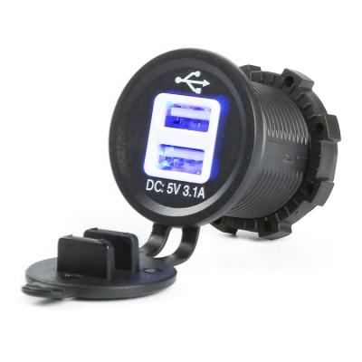 China Long Life And Exquisite Waterproof Design 12V DC 3.1A Car USB Charger Dual Socket for sale