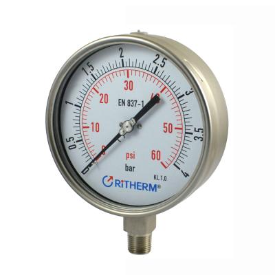 China All Stainless Steel Glycerin Oil Filled Pressure Gauge All Stainless Steel Bottom 6inch Connection For Industry for sale