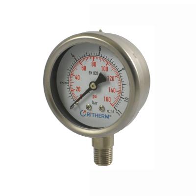 China 2.5inch Stainless Steel Case All Stainless Steel Hydraulic Pressure Gauge Oil Filled Pressure Gauge for sale