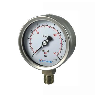 China All Stainless Steel 100mm Lower All Stainless Steel Liquid Filled Argon Arc Welding Pressure Gauge 1000bar for sale