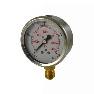 China Stainless Steel Bottom Connection 2.5inch Brass Internal Pressure Gauge Hydraulic Pressure Gauge Oil Filled for sale