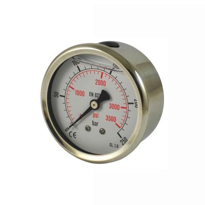 China Stainless Steel 63mm Back Brass Connection Crimped Ring Hydraulic Pressure Gauge Oil Filled Pressure Gauge With Flange for sale