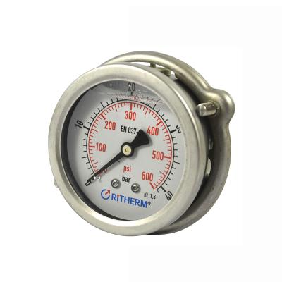 China Back Panel Mount 63mm Stainless Steel Inlet Oil Filled Pressure Gauge With Flange for sale