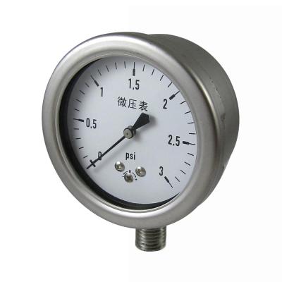 China Stainless Steel Bottom Connection 2.5inch Bayonet Ring Mbar Low Pressure Gauge With Stainless Steel Case for sale