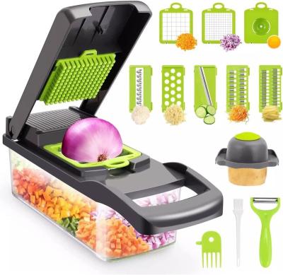 China Viable Vegetable Cleaver, 14-in-1 Kitchen Mandoline Slicer Vegetable Food Cleaver For Onion Veg Garlic Potato Salad Mini Dicer Chopper for sale