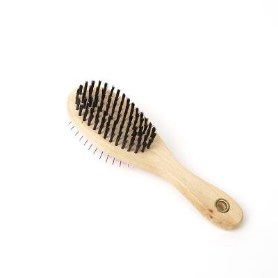 China Sustainable Hot Sale Stainless Steel Wooden Cleaning Pet Comb Dog Hair Double Sided Grooming Brush for sale