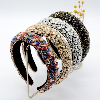 China Decoration Rhinestone Crystal Diamond Headband for Women Fashionable Handmade Wide Hair Hoops Beaded Bling HairBand Hair Accessories for sale