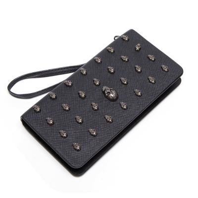 China Waterproof Wallet Women Punk Style PU Long High-end Cross Pattern Wallet Purse Zipper Bag Handbag Skull Plated for sale