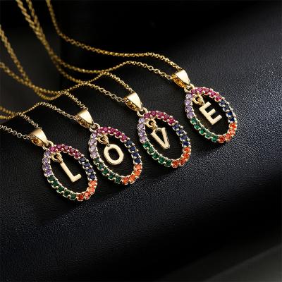 China FASHIONABLE Letter 26 Alphabet Color Zircon English Initial Letter Micro Inlaid Pendant Necklace for sale