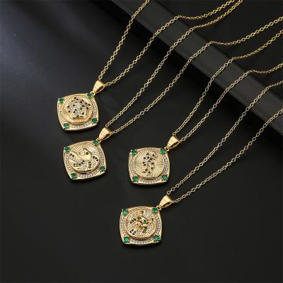 China Fashion New Arrival 18K Gold Jewelry Inlaid Zircon Turnable Leopard Tiger Animal Totem Necklace Brass Pendant for sale