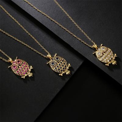 China TRENDY Women Fashion Micro Jewelry Set Brass Zircon Plated 18K Gold Person Hollow Design Owl Pendant Necklace for sale