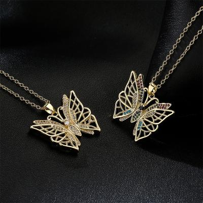 China FASHIONABLE Women's 18K Gold Popular Jewelry Luxury Brass Zircon Butterfly Inlaid Pendant Necklace for sale