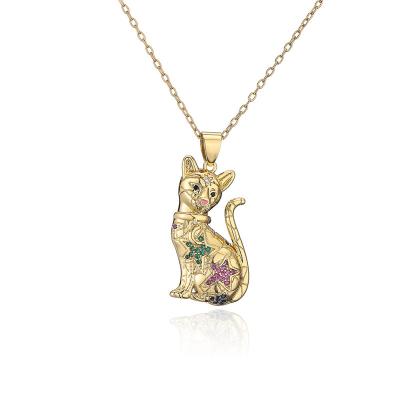 China TRENDY Women's 18K Gold Jewelry Fashion Brass Zircon Personality Exquisite Leopard Tiger Animal Pendant Necklace for sale