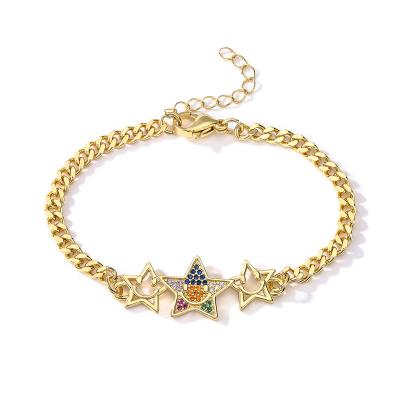 China FASHIONABLE New Arrivals 18K Gold Brass Zircon Star Pentagon Chunky Chain Bracelet For Women for sale