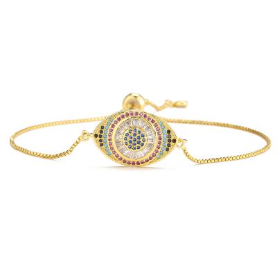 China FASHIONABLE New Arrivals 18K Gold Zircon 3A Women's Brass Luxury Disc Devil's Eye Adjustable Bracelet for sale