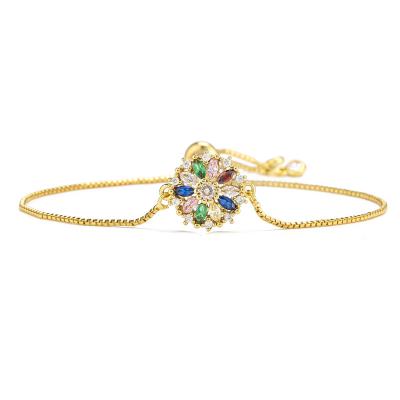 China FASHIONABLE Women's New Arrivals 18K Gold Zircon Brass Colored Flower Shape Adjustable Bracelet for sale