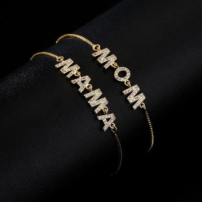 China Hot Selling European and American Letter MOM CLASSIC Brass Zircon Jewelry 18K Gold Jewelry Mother's Day Gift Adjustable Bracelet for sale