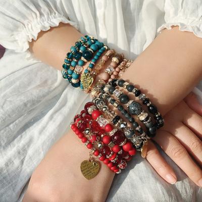 China Ethnic Jewelry Set 4pcs Boho Crystal Beaded Handmade Multilayer BOHEMIA Women's Fashion Bracelet for sale