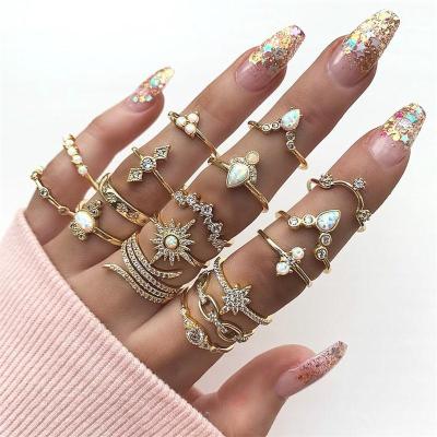 China TRENDY Women's Fashion Boho Irregular Party Trend Daily Ring Set 17pcs Boho Style Rhinestone Ring for sale