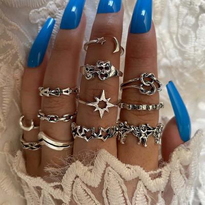 China FASHIONABLE Moon Border Chain Angel Sun Angel Star Design Women Triangle 12pcs Exquisite Knuckle Ring Set for sale