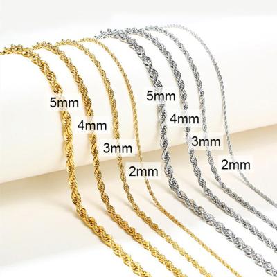 China Wholesale FASHIONABLE Custom Gold Plated 2mm 3mm 4mm 5mm Gold Vermeil Rope Chain Gold Plated Thin Necklace Twisted Chain 14k 18k for sale