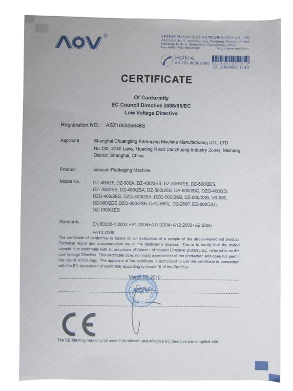 CE - SHANGHAI CHUANGLING PACKAGING MACHINE MANUFACTURING CO. , LTD.