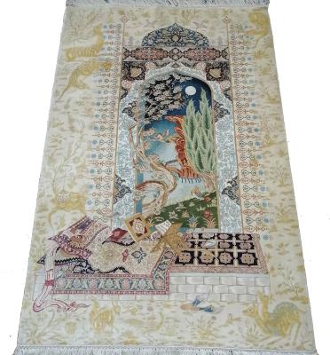 China Washable Traditional Chinese Hand Knotted Harmony Human and Nature Decorative Art Rug Persian Designer Pure Silk Hanging Blanket for sale