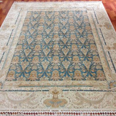 China 9x12ft Large Size Green Washable Hand Knotted Living Room 100% Pure Silk Turkish Area Designer Carpet Indoor Decorative Silk On Silk Blankets for sale