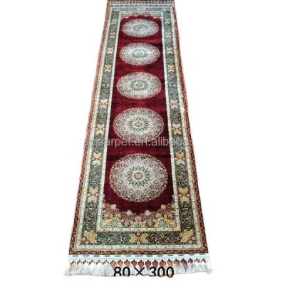 China 80x300cm Washable Hand Knotted Wedding Hallway Stair Runners Handmade Indoor Outdoor Rugs Red Silk Persian Blankets Outlet for sale