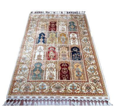 China 120x180cm Washable Four Season Turkish Landscape Designer Hand Knotted Kashmir Antique Handmade Silk Rugs Indoor Outdoor Prayer Blankets for sale