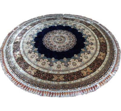 China Hand Knotted Persian Silk 9x9ft Washable Round Vintage Medallion Covered Area Indoor Living Room Hotel Office Carpet Rugs for sale