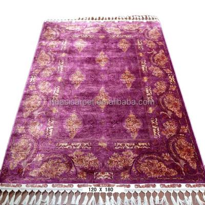 China 120cm x 180cm Hand Knotted Persian Palace Oriental Blankets Washable Purple Silk Turkish Carpets for sale