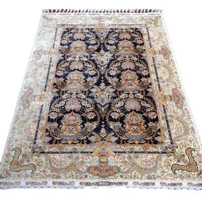 China Washable Dark Blue 4x6ft Oriental Hand Knotted Silk Blankets Persian Handmade Indoor Outdoor Prayer Cheap Carpets Factory Price for sale