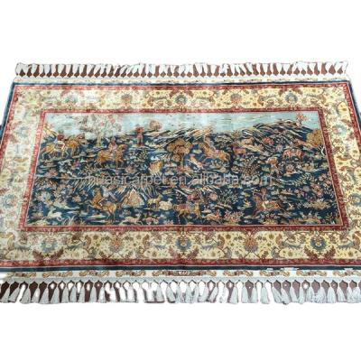 China Wholesale Price Washable Jaipur High Quality Turkish Handmade Silk Carpets Hunting Designer Hand Knotted Wall Hanging Decorative Blankets for sale