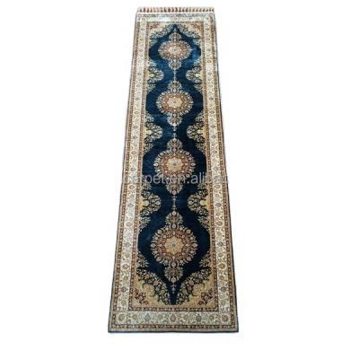 China Halis handknotted Turkish handcrafted silk persian washable stair porch rugs hallway runner blankets blue 80x300cm knots 470kpsi for sale