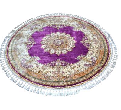 China Nice purple oriental wedding 5.5x5.5ft washable turkish hand knotted round handmade perian silk blankets rugs living room area rug hali for sale